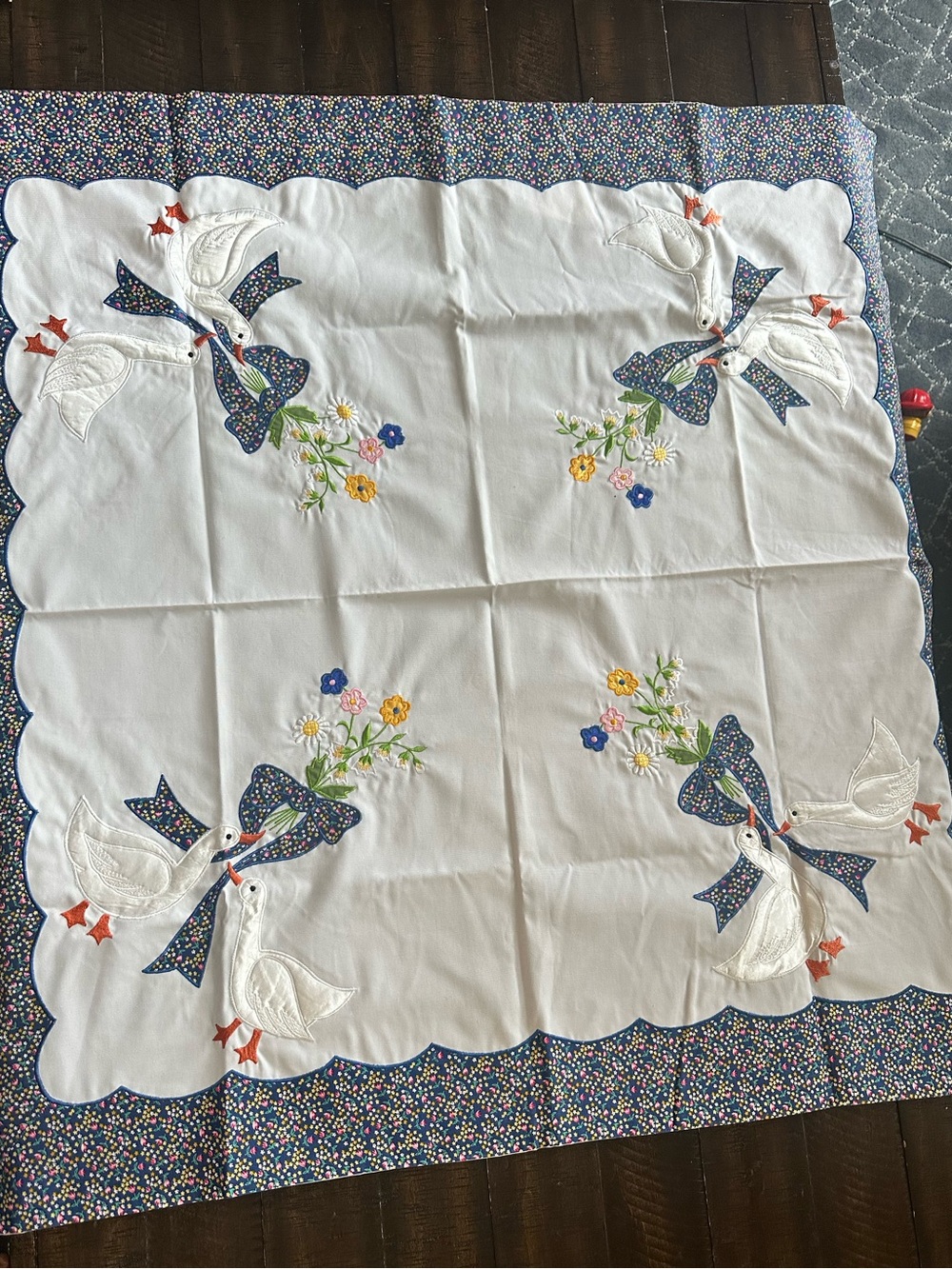Embroidered Goose Tablecloth with Floral Bows